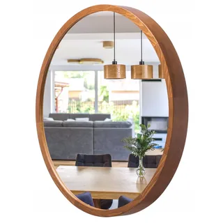 STOLARNIA PIKA Spiegel Rund Holz Rustikal - Wandspiegel mit Holzrahmen (47 cm) - Runder Badspiegel für Badezimmer, Flur, Wohnzimmer, Schlafzimmer - Braun