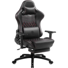 Dowinx Gaming Stuhl Ergonomischer Rennstil mit Massage Lendenwirbelstütze Bürosessel für Computer PU-Leder mit versenkbarer Fußstütze,4D Armlehnen