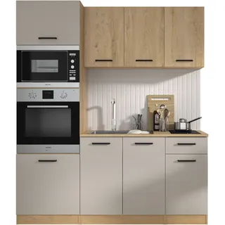 Küchenzeile GAMI "Set A B180 ALPAGA", küche: natur, front: kaschmir melamine, korpus: eiche silva nachbildung melamine, arbeitsplatte: eiche silva nachbildung melamine, B:180cm H:211cm T:60cm, Komplettküchen-Sets, Küchenzeile, Sehr praktisch und funktional.