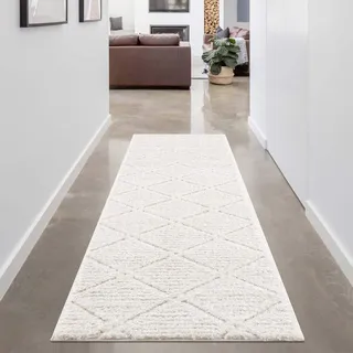 Carpet City Hochflor-Läufer »Focus 2997«, rechteckig, 20 mm Höhe, besonders weich, Uni Farben, Rauten-Optik, 3D-Effekt Carpet City creme B: 80 cm   1 St.