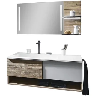 Voglauer Badezimmer , Weiß, Eichefarben , Holz, Glas , Wildeiche , furniert, massiv , 1 Schublade(n) Schubladen , 128.4 cm , Goldenes M, Made in Austria , hängend, individuell planbar, erweiterbar, Typenvielfalt , Badezimmer, Badmöbelsets & Badmöbelserien, Badmöbel-Sets