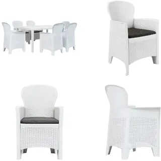 vidaXL 7 tlg. Garten Essgruppe Kunststoff Weiß Rattan Optik - Gartentisch Und -stuhl - Gartentische Und -stühle - Gartenmöbelset - Gartenmöbelsets - Weiß