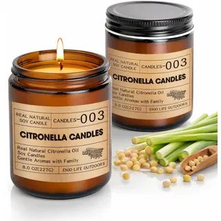 Citronella Kerzen Outdoor Groß,250 Std Camping Kenzen draußen groß, XXL Zitronella Kerzen im Glas mit natürliche Sojawachs Citronellaöl Zitronella Lemongrass für Garten Grill im Freien 2Pcs