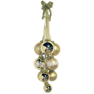 Christbaumschmuck KREBS GLAS LAUSCHA "Glaskugel-Gehänge", gold, B:9cm H:35cm T:22cm, Glas, Weihnachtsbaumschmuck, Christbaumschmuck, Christbaumschmuck aus Glas, handgefertigt, Glaskugel Gehänge