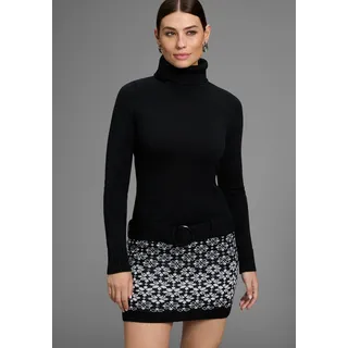 Melrose Strickkleid in enger Form, Mini-Länge mit Gürtel, schwarz, weiß