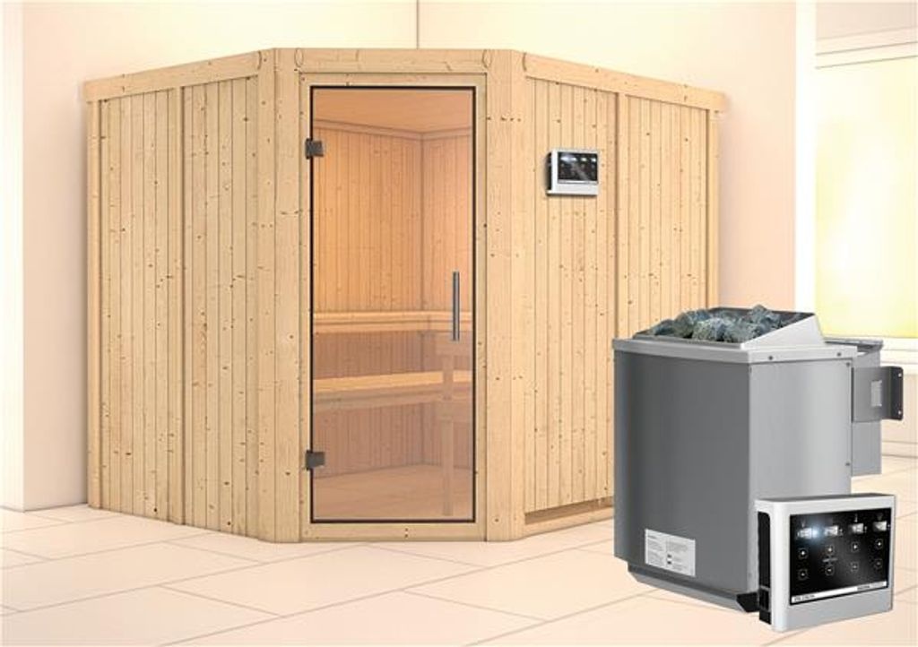 Bild von Sauna Malin 68mm Ofen 9kW Bio Tür Klarglas