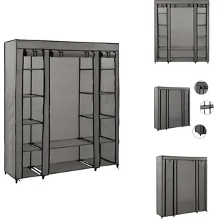 vidaXL Stoffschrank mit Fächern Kleiderstangen Grau 150x45x176cm - Kleiderschränke - Grau