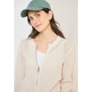 Cardigan CECIL, Damen, Gr. M (40), raw sand beige, Strick, Obermaterial: 100% Baumwolle, unifarben, lässig geschnitten hüftbedeckend, Rundhals, abgesteppte Kante, Strickjacken Cardigan, in Crochet-Optik