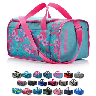 meteor 20 40 L Sporttasche Kinder Badetasche Herren schwimmtasche Schultertaschen Reisetasche Urlaubstasche klein Fitnesstasche Riementasche Schule Taschen Kindertaschen (Blue/Pink Flowers, 40 L)