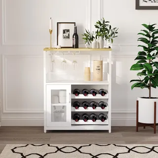 GarveeLife Weinschrank Industrial Küchenschrank Barschrank Mit Verstellbarem Weinregal Und Glashalter Weinregal Mit Abnehmbarem Weinschrank Sideboard Buffetschrank Freistehend, 69x35x92Cm