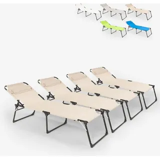 4er Set Liegestühle Strandliegen Sonnenliegen aus Aluminium für Garten und Strand Mauritius - Beige - Beige