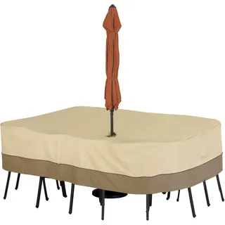 Unbekannt Accessories Veranda-Abdeckung für rechteckige/ovale Gartentisch- und Stuhlgarnitur mit Sonnenschirmöffnung, mittelgroß (M) Beige 228.6 x 152.4 x 60.96 cm