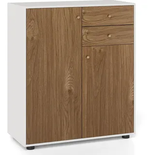 FANTASK Buffetschrank mit 2 Türen, 74 x 35 x 85,5 cm, Kommode mit 2 Schubladen & 3 verstellbaren Regalen, Sideboard für Esszimmer, Wohnzimmer & Flur (Natur)