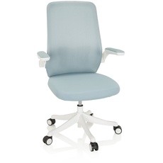 Bild 830105 Bürostuhl mit klappbaren Armlehnen Miko W Stoff Schreibtischstuhl mit Lordosenstütze und Netzrücken, Hellblau/Weiß