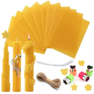 Yannige Bienenwachsplatten für Kerzen,Bienenwachskerzen Selber Machen Set,100% Reines Bienenwachs,12 Stück Gelb Bienenwachsplatten,Kerzen Selber Machen Set Kinder.