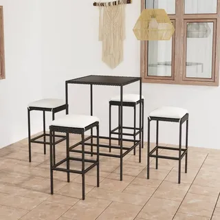 The Living Store 5-tlg. Gartenbar-Set mit Kissen Poly Rattan Schwarz - Schwarz