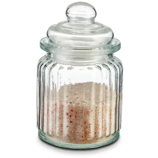 KHG Bonbonglas 12 cm Höhe, 250 ml, mit Deckel, Candy Bar Glas luftdicht | Vorratsglas Süßigkeiten, Bonbons & Cookies, Küchenglas geriffelt mit Knopfgriff, Volumen, vielseitig einsetzbar