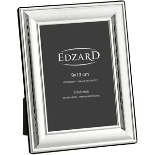 EDZARD Bilderrahmen Urbino (Foto 9x13 cm) versilbert anlaufgeschützt | Silberrahmen für Fotos 9x13 cm, mit facettiertem Relief, Samtrücken, zum Stellen, Fotorahmen, Portraitrahmen
