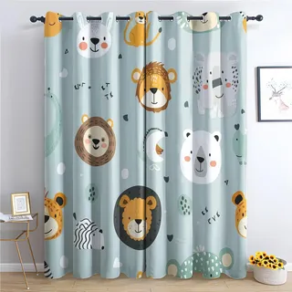 Luxfieo Safari Tier Vorhänge Kinder Dschungel Waldtiere Vorhang Blickdicht Gardinen 166 cm Hoch Verdunklungsvorhänge mit Ösen Thermovorhang für Wohnzimmer Schlafzimmer Fenster Deko 2er Set