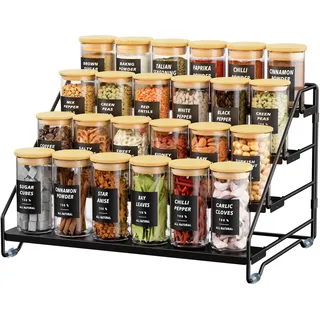 Gucass 4 Etagen Gewürzregal Stehend, Gewürzständer Metall Einstellbar Ohne Bohren, Gewürzregale für die Küche, Schrank und Arbeitsplatte, Spice Rack Organizer (Schwarz)