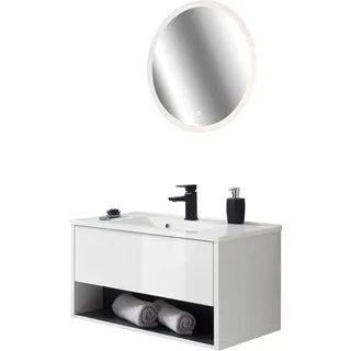 PLACES OF STYLE Badmöbel-Set »Studio Line, Bad im modernen Design, 2-teiliges Badezimmer« 2 Stk. tlg., weiß