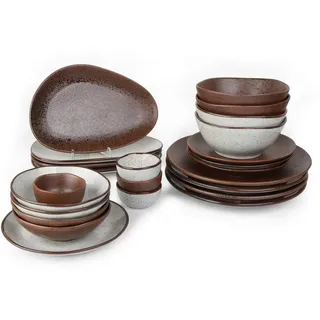 Holst Porzellan RT 012 SET 24 Porzellan 24-tlg. Tafelservice für 4 Personen "Reaktives Porzellan" Arena & Tierra