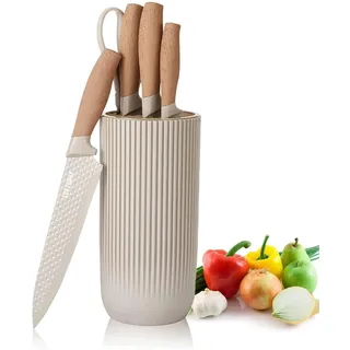 Messer Set, 6-teiliges Khaki Scharfes Messerblock Set für Küche, Antihaft Rutschfestes Edelstahl-Kochmesser-Set mit Universal-Messerblock Geeignet für Home Restaurant Picknick (Khaki)