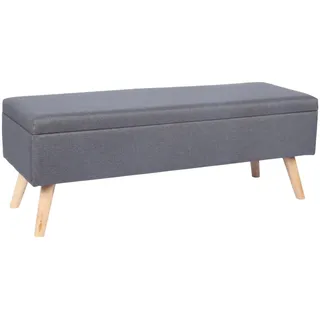 Relaxdays Sitzbank Leinen, Stauraum, HxBxT: 40 x 110 x 40 cm, Holzfüße, gepolsterte Truhenbank Schlafzimmer, Flur, grau