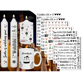 Sugeru 6 PCS Kerzentattoo (200+ Muster),Wassertransferdruck |wasserschiebefolie kerzen | Kerzenfolie | kerzenaufkleber sticker | Kerzen dekorieren (Advent I)