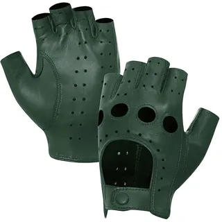 Harssidanzar Damen Lammfell Leder Fingerlose Handschuhe Ungefüttert Half Finger Driving GL012,Jägergrün, Größe L