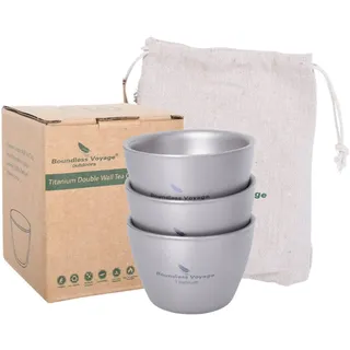 iBasingo 40ml Kleine Doppelwandige Titan Teetasse Leichte Espressotasse Mini Wine Sake Tasse Wiederverwendbares Outdoor Camping Reise Langlebiges Trinkgeschirr Tragbares Geschirr 3 Stück/set Ti3089D