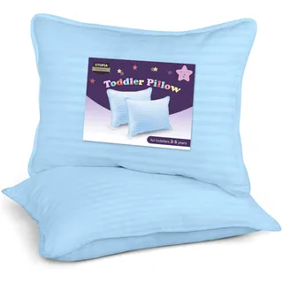 Utopia Bedding Kopfkissen Kleinkind 40 x 60 cm, 2er Set Kinderkopfkissen, Atmungsaktiv Polybaumwolle Gewebe, Kinderkissen zum Schlafen, Kissen für Kleinkinder, Für Kinder ab 2 Jahren (Hellblau)