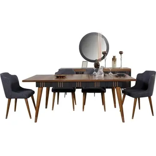 Esszimmer Set Esstisch+4x Stühle Schwarz JVmoebel - Schwarz