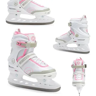 attabo Freizeit Schlittschuhe Damen TORA Weiß Größe 36 EU Anfänger Schlittschuhe Schnalle und Klettverschluss Starker Knöchelschutz Langlebige Edelstahlkufe Elegant und Klassisch