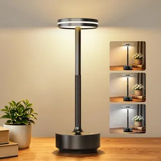 Görvitor Aluminium LED Tischlampe Kabellos, IP54 Wasserdicht 5000mAh Tischlampe Akku mit 3 Farbtemperaturen, Nachttischlampe Touch ohne Kabel mit Memory Funktion für Nachttisch Terrasse (Schwarz)