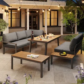 MODFU Garten-Lounge Set,Gartensofa-Set,Loungemöbel,Gartenmöbel-Sets für 6-7 Personen Tischplatte mit Eiskübel,wetterfeste Sitzgruppe Grau - Grau
