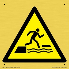 W068 Warnung: Falling into water when stepping on or off a floating surface Sign – 85 x 85 mm – S85