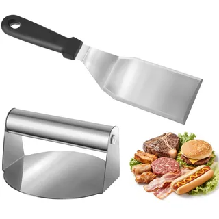 FAMCUCHE Smash Burger Set, 4,4 Zoll Burgerpresse Edelstahl und Grillspatel, Smash Burgerpresse Leicht zu Reinigen, Burger Presse für Leckere Hamburger, Pizza, BBQ