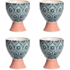 Tranquillo 4 er Set Eierbecher MIX'N'MATCH, Keramik handgestempelt, spülmaschinengeeignet, pink/grau, 6,5 x 5 cm