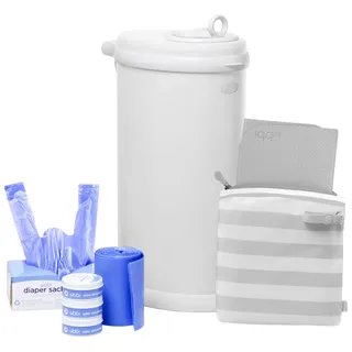 Ubbi Nappy Changing Value Gift Set, Baby Registry Gift, Includes Matte White Nappy Pail, Absorbing Gels, Travel Changing Mat & Bag, Nappy Pail Waste Bags and On-the-Go Waste Sacks