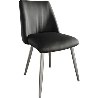 DeLife Esszimmerstuhl Elso-Flex Echt-Leder Schwarz 4-Fuß konisch Edelstahl Taschenfederkern