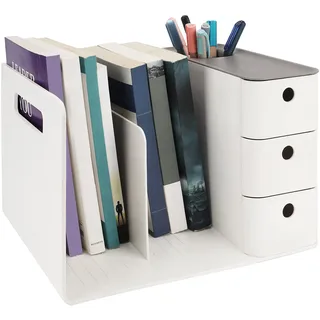 BELLE VOUS Weißer Schreibtisch Organizer mit 3 Schubladen - Mehrzweck Ablage Schreibtisch aus PP-Kunststoff - Tischorganizer Schreibtisch für Büro Aufbewahrung & Organisation