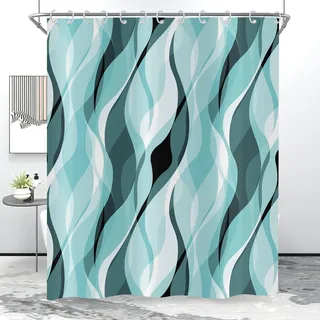 Hnmdmyi Duschvorhang Türkis 180x200, Modern Abstrakt Türkis und Grau Gestreift Badewanne Vorhang Wasserdicht Polyester Stoff Waschbar Badevorhang für Badezimmer mit Haken