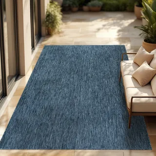 In- & Outdoor Teppich Flachgewebe einfarbig modern wetterfest für Terrasse Küche Grösse 300x400 cm - Blau