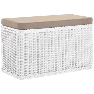 korb.outlet Rattan Wäschekorb Wäschetruhe 80 Sitz Sitzbank gepolstert Weiß, Flur-Bank Aufbewahrungsbox mit Deckel Bad-Hocker Sitzhocker Wäschesammler Sitz-Truhe Natur
