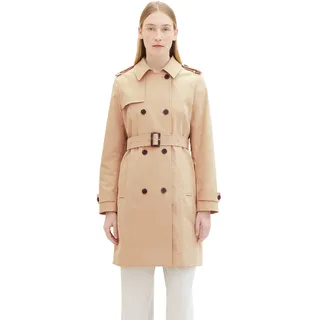 Langmantel TOM TAILOR, Damen, Gr. XXXL(46), beige (sandy beige), Stoff, Obermaterial: 100% Polyester. Futter: 100% Polyester, unifarben, regular fit lang, Rundhals, mit Riegel mit Knöpfen, Mäntel Langmantel, mit doppelter Knopfleiste