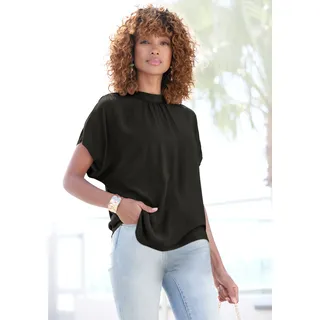 LASCANA Kurzarmbluse "mit schmalem Stehkragen und weiten Ärmeln" Blusenshirt mit weiten Ärmeln, elegante Bluse, lockere Form, schwarz