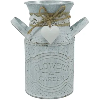 CVHOMEDECO. Primitives Vintage Mini Krug Vase Metall Milchkanne mit gebundenem Herzen, schicker rustikaler Blumentopf für Garten und Wohnkultur. 12,7 x 7,6 x 14,6 cm