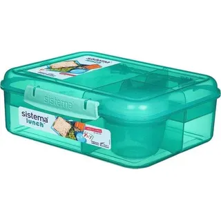 Unyqoos® Bento-Box To‐Go – Lunchbox 1,65 l mit herausnehmbaren Fächern, dichtem Joghurtbecher, Sistema KLIP IT, phthalat‐ & BPA‐frei, TerraCycle®, 1 Stück, blau/rosa/grün (zufällig) - Grün