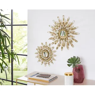OTTO home "Sonne, goldfarben, im 2er Set: 35 und 46cm", Wanddekoration aus Metall, mit kleinem Spiegel in der Mitte,